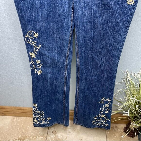 Cache Gold Embroidered Boot Cut Blue denim Jeans Size 10 - Picture 6 of 11